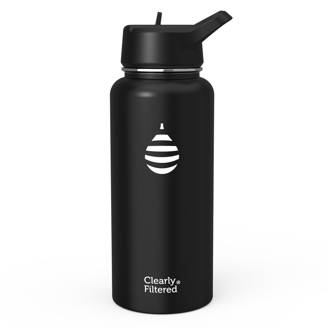 Clearly Filtered Water Bottle | Removes 200+ Contaminants, Double-Wall Insulated Stainless Steel, BPA/BPS Free, Phthalate Free, Filters Flouride Lead Chlorine (32oz, Crimson)