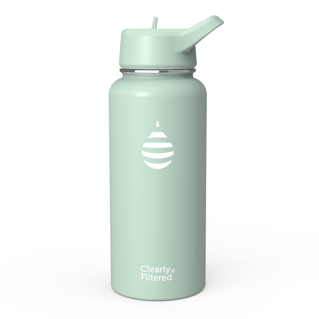 Clearly Filtered Water Bottle | Removes 200+ Contaminants, Double-Wall Insulated Stainless Steel, BPA/BPS Free, Phthalate Free, Filters Flouride Lead Chlorine (32oz, Crimson)