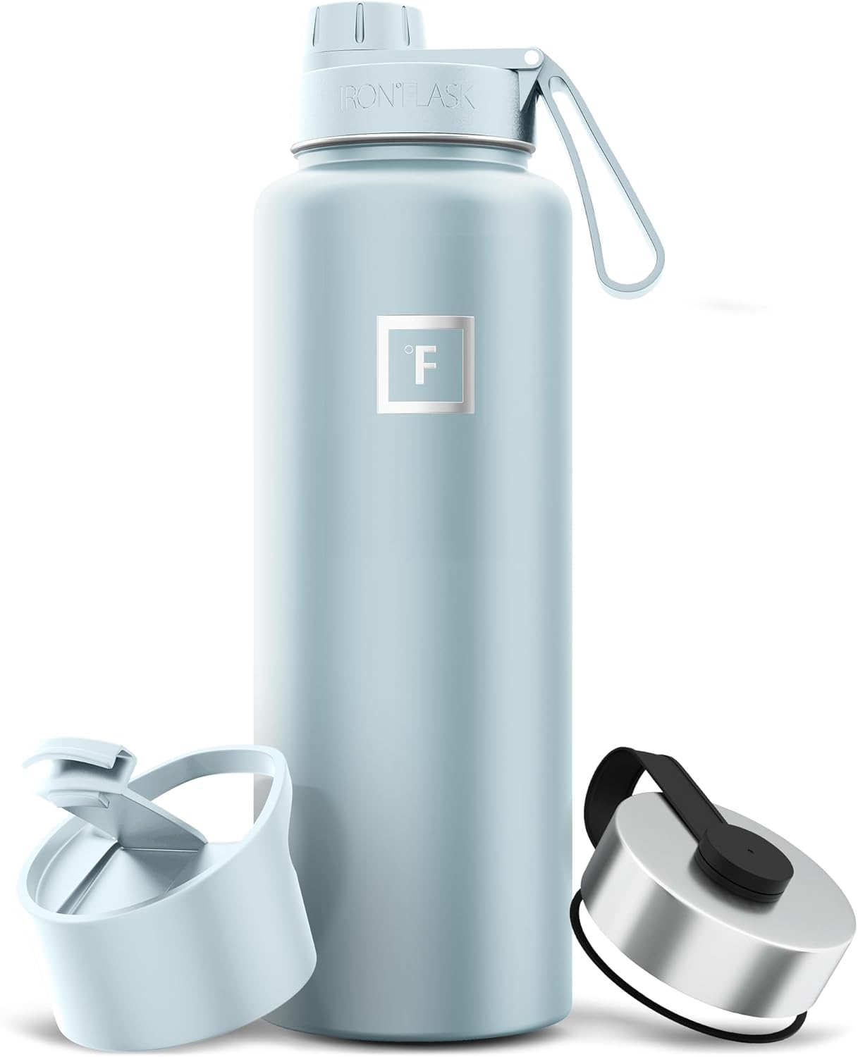 IRON °FLASK Camping & Hiking Hydration Flask with Straw, Wide Mouth Insulated Stainless Steel Sports Water Bottle - 40 oz Blue Waves
