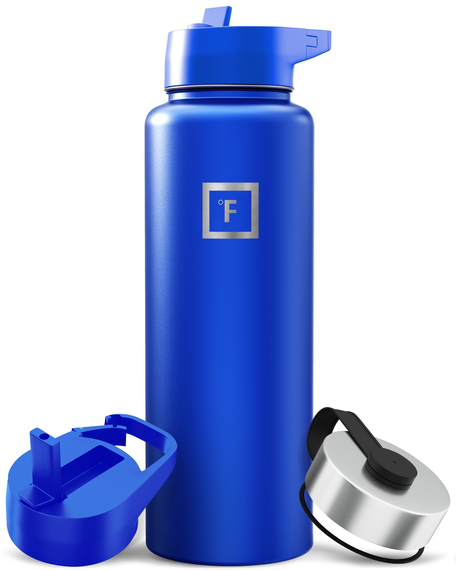 IRON °FLASK Camping & Hiking Hydration Flask with Straw, Wide Mouth Insulated Stainless Steel Sports Water Bottle - 40 oz Blue Waves