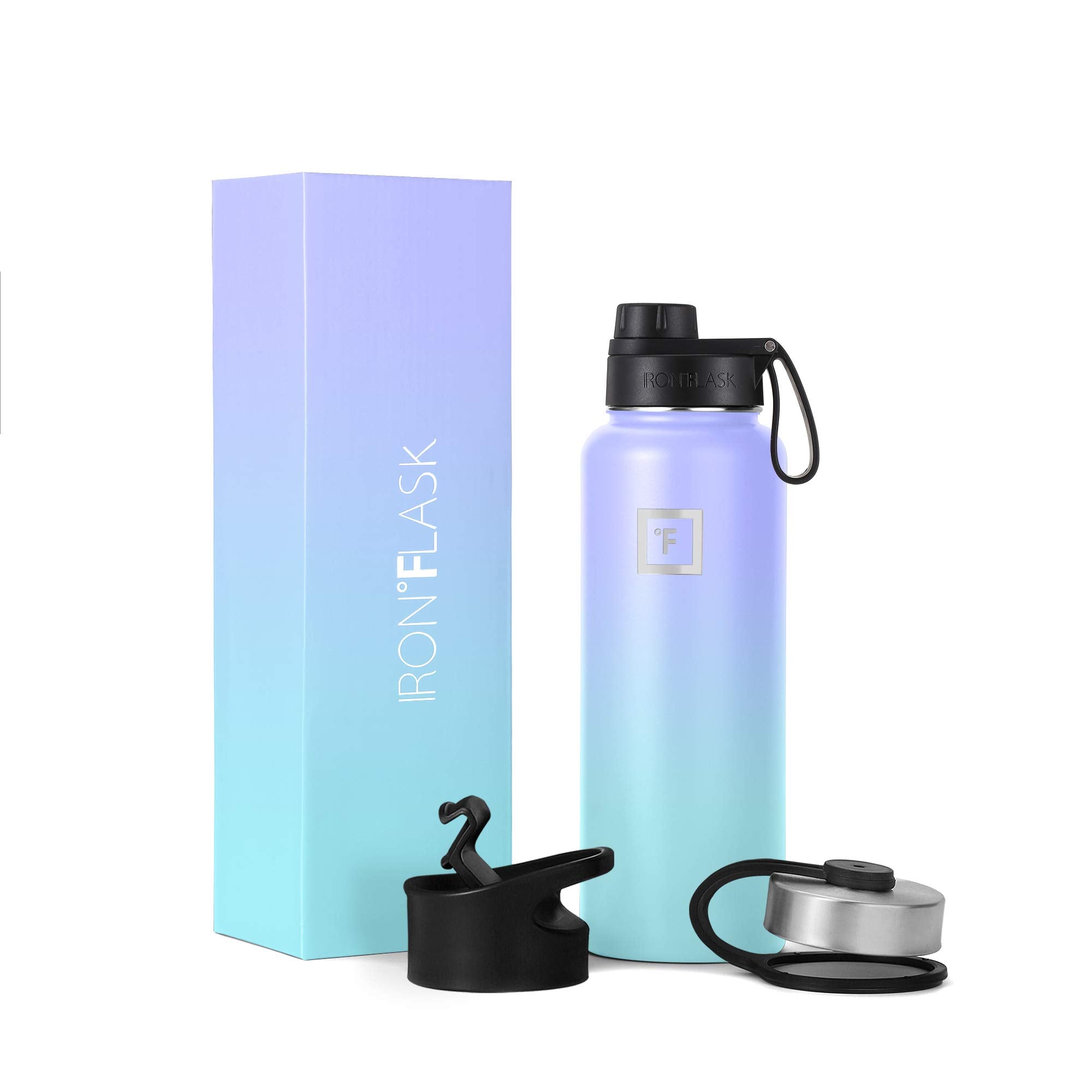 IRON °FLASK Camping & Hiking Hydration Flask with Straw, Wide Mouth Insulated Stainless Steel Sports Water Bottle - 40 oz Blue Waves