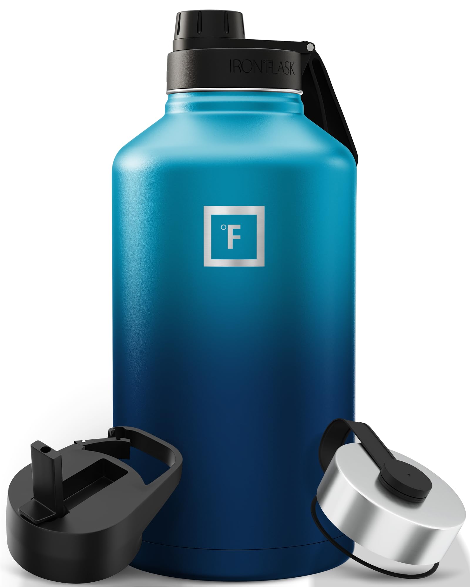 IRON °FLASK Camping & Hiking Hydration Flask with Straw, Wide Mouth Insulated Stainless Steel Sports Water Bottle - 40 oz Blue Waves