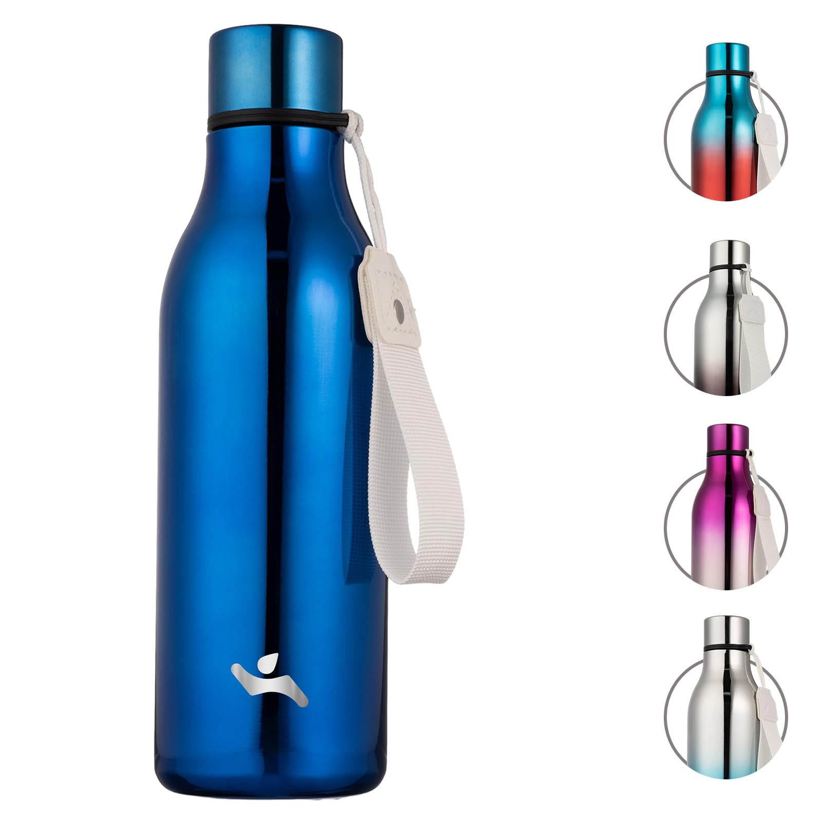 Insulated Water Bottle with Strap,18 oz Double Wall Stainless Steel Vacuum Bottles Metal Water Flask,Candy Blue