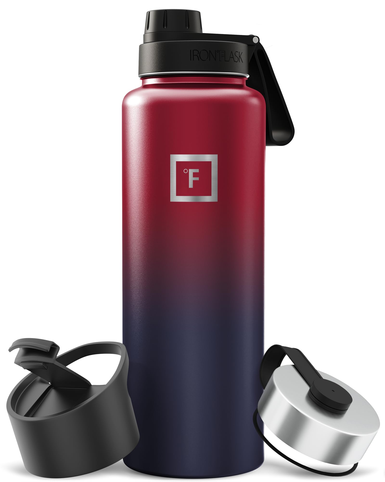 IRON °FLASK Camping & Hiking Hydration Flask with Straw, Wide Mouth Insulated Stainless Steel Sports Water Bottle - 40 oz Blue Waves