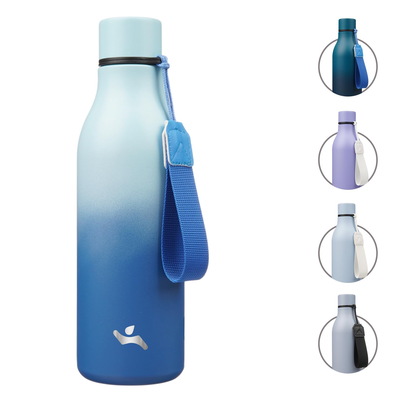 Insulated Water Bottle with Strap,18 oz Double Wall Stainless Steel Vacuum Bottles Metal Water Flask,Candy Blue