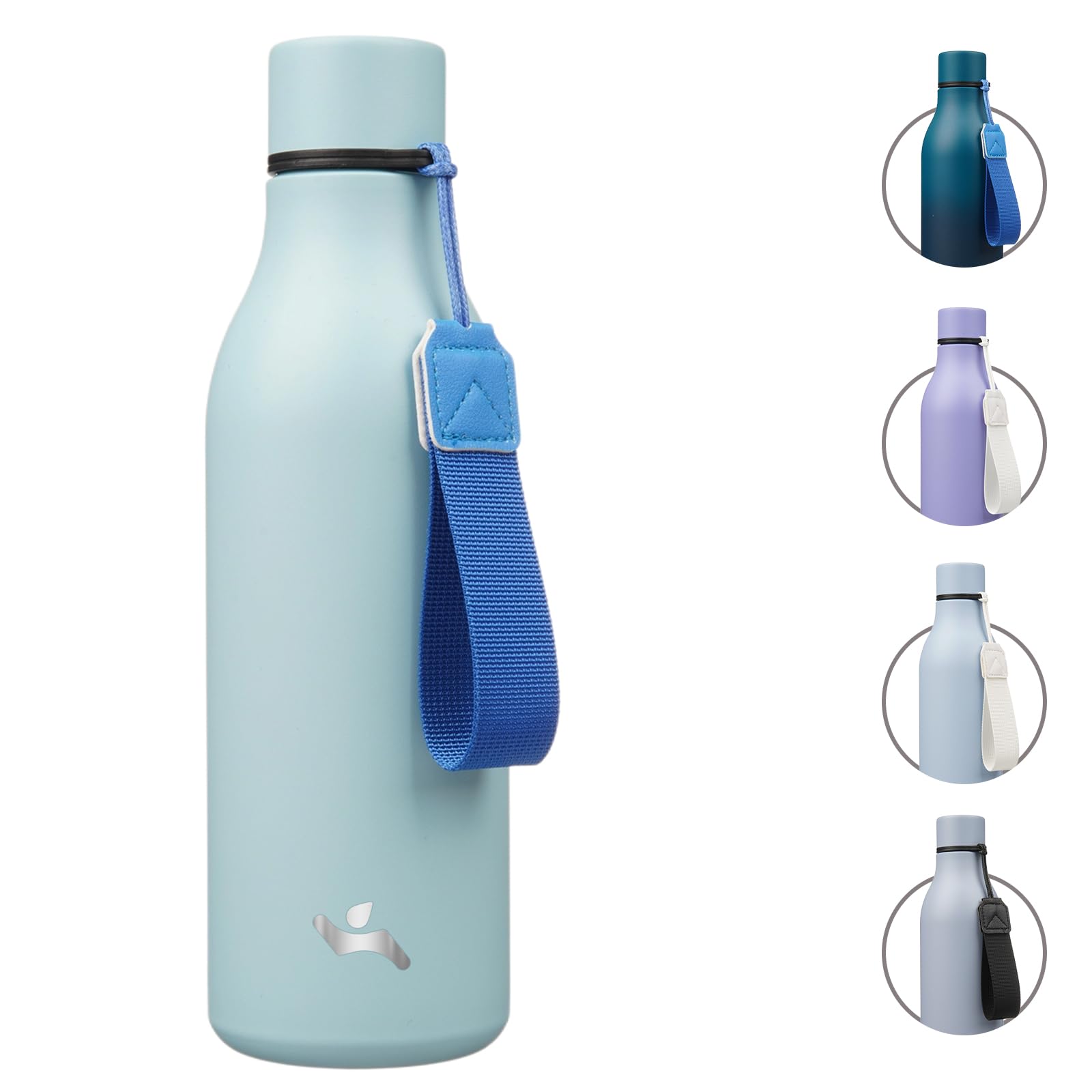 Insulated Water Bottle with Strap,18 oz Double Wall Stainless Steel Vacuum Bottles Metal Water Flask,Candy Blue