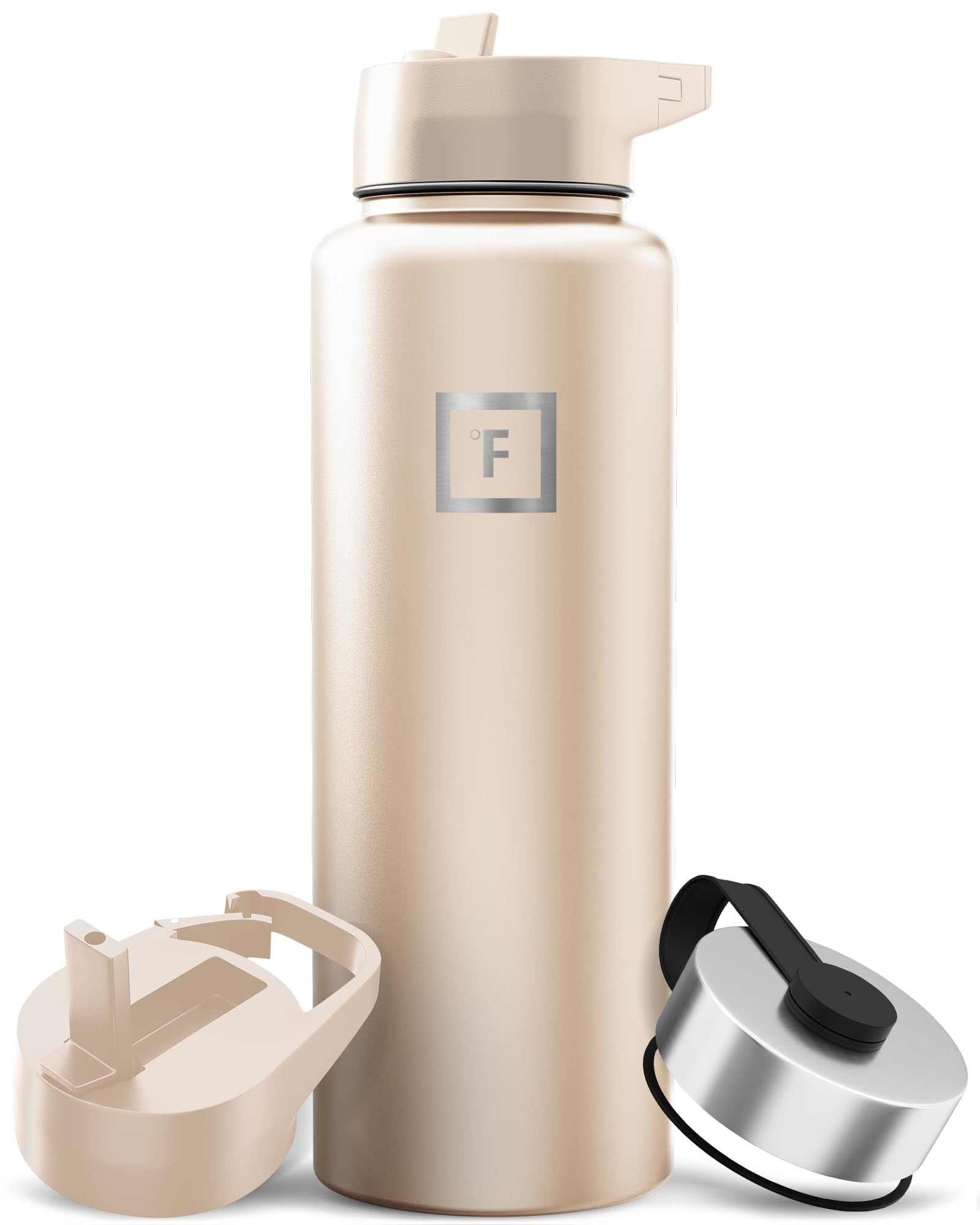 IRON °FLASK Camping & Hiking Hydration Flask with Straw, Wide Mouth Insulated Stainless Steel Sports Water Bottle - 40 oz Blue Waves