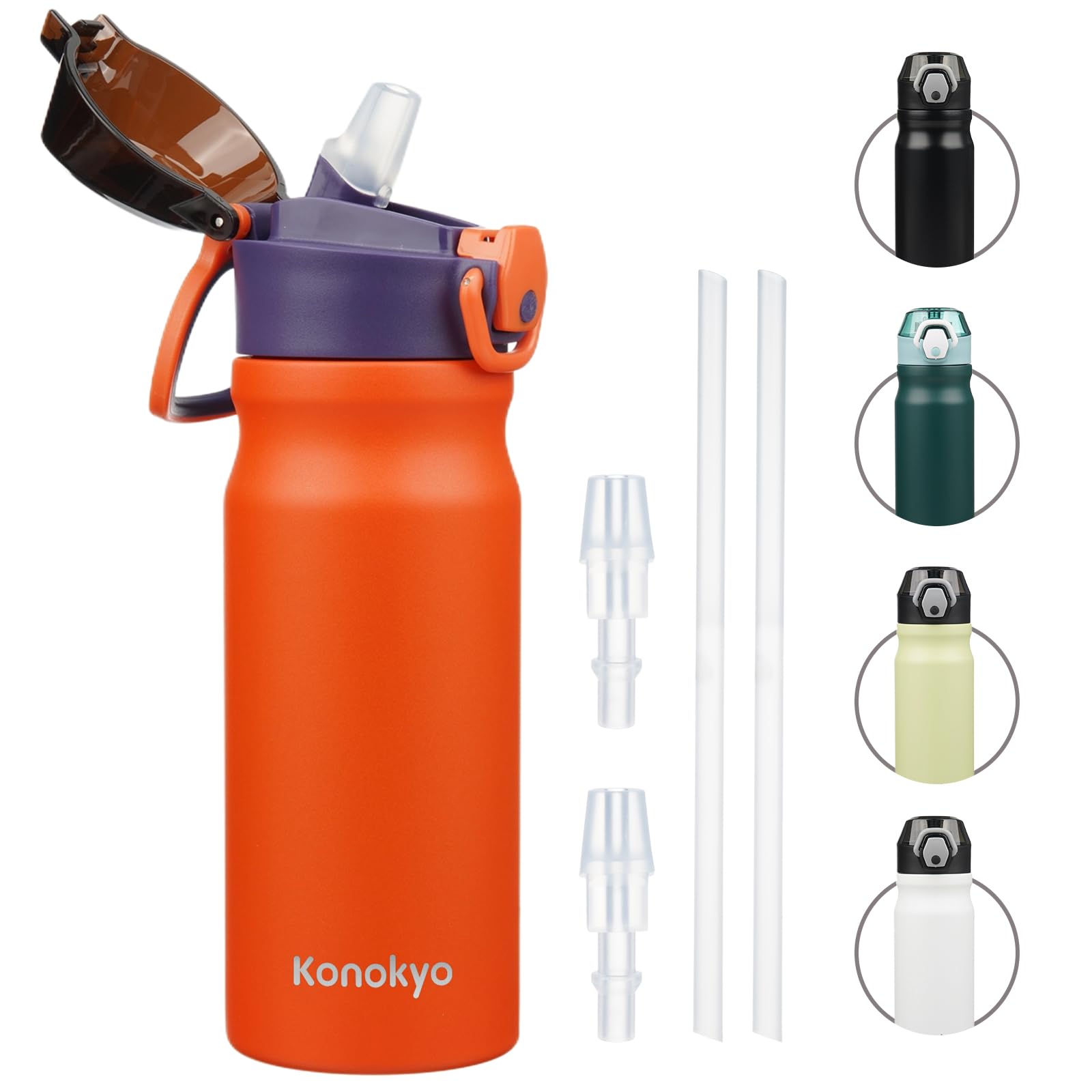 Insulated Water Bottle with Straw and Carry Loop,18 oz Stainless Steel Double Wall Vaccum Metal Water Flask with Leak-proof Lid,Rainbow