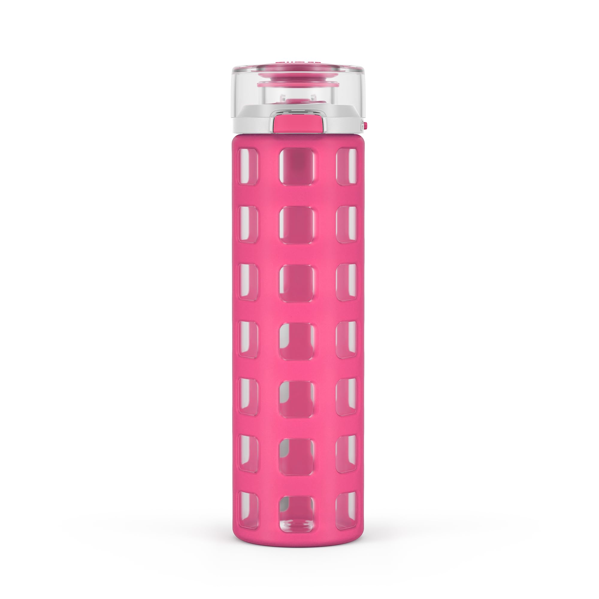 Ello Syndicate 20oz Reusable Glass Water Bottle with One-Touch Leak Proof Flip Lid, Protective Non-Slip Silicone Sleeve, Carry Loop for Coffee, Tea and Water, BPA-free, Dishwasher Safe, Tech Blue