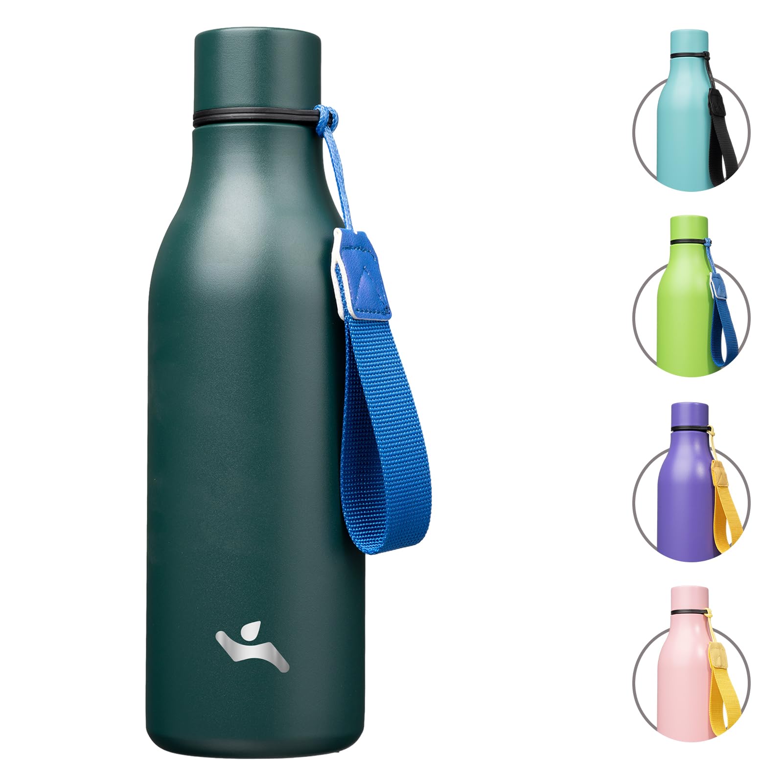 Insulated Water Bottle with Strap,18 oz Double Wall Stainless Steel Vacuum Bottles Metal Water Flask,Candy Blue
