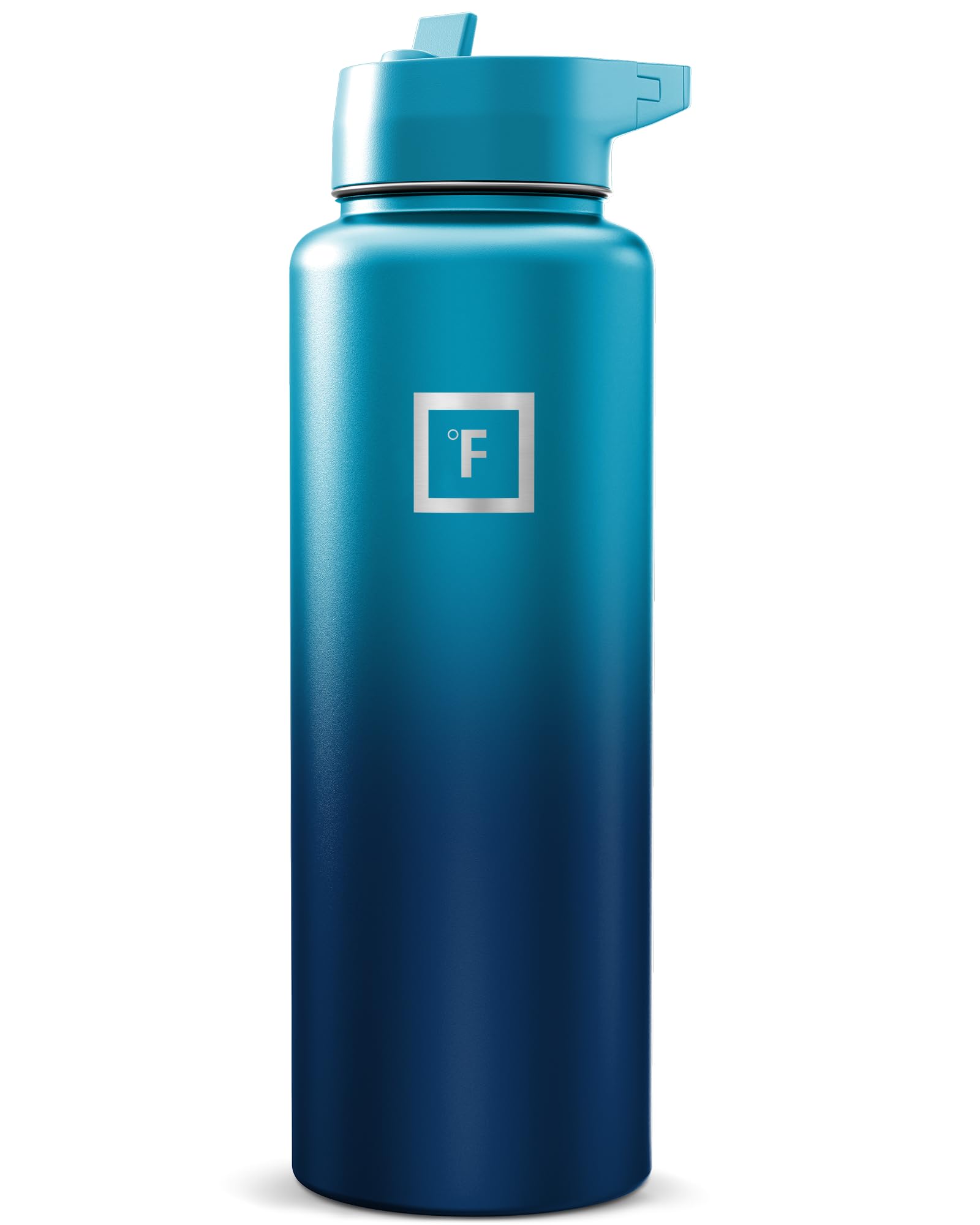 IRON °FLASK Camping & Hiking Hydration Flask with Straw, Wide Mouth Insulated Stainless Steel Sports Water Bottle - 40 oz Blue Waves