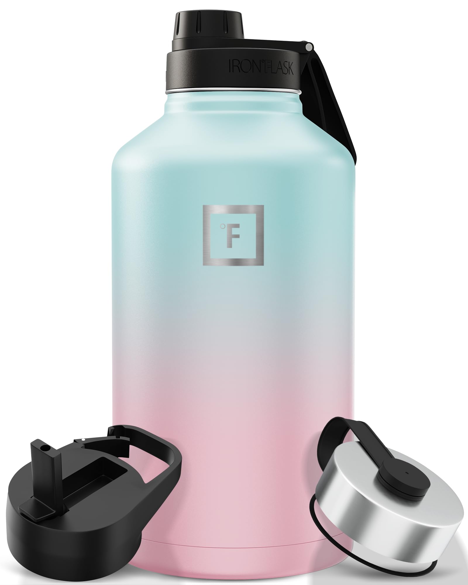 IRON °FLASK Camping & Hiking Hydration Flask with Straw, Wide Mouth Insulated Stainless Steel Sports Water Bottle - 40 oz Blue Waves