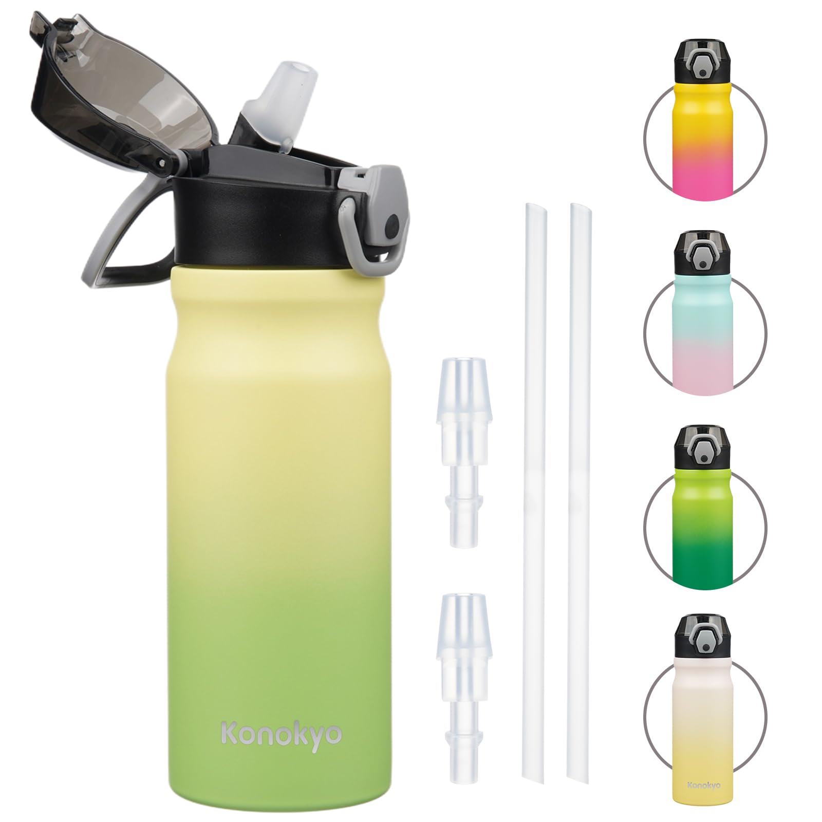 Insulated Water Bottle with Straw and Carry Loop,18 oz Stainless Steel Double Wall Vaccum Metal Water Flask with Leak-proof Lid,Rainbow