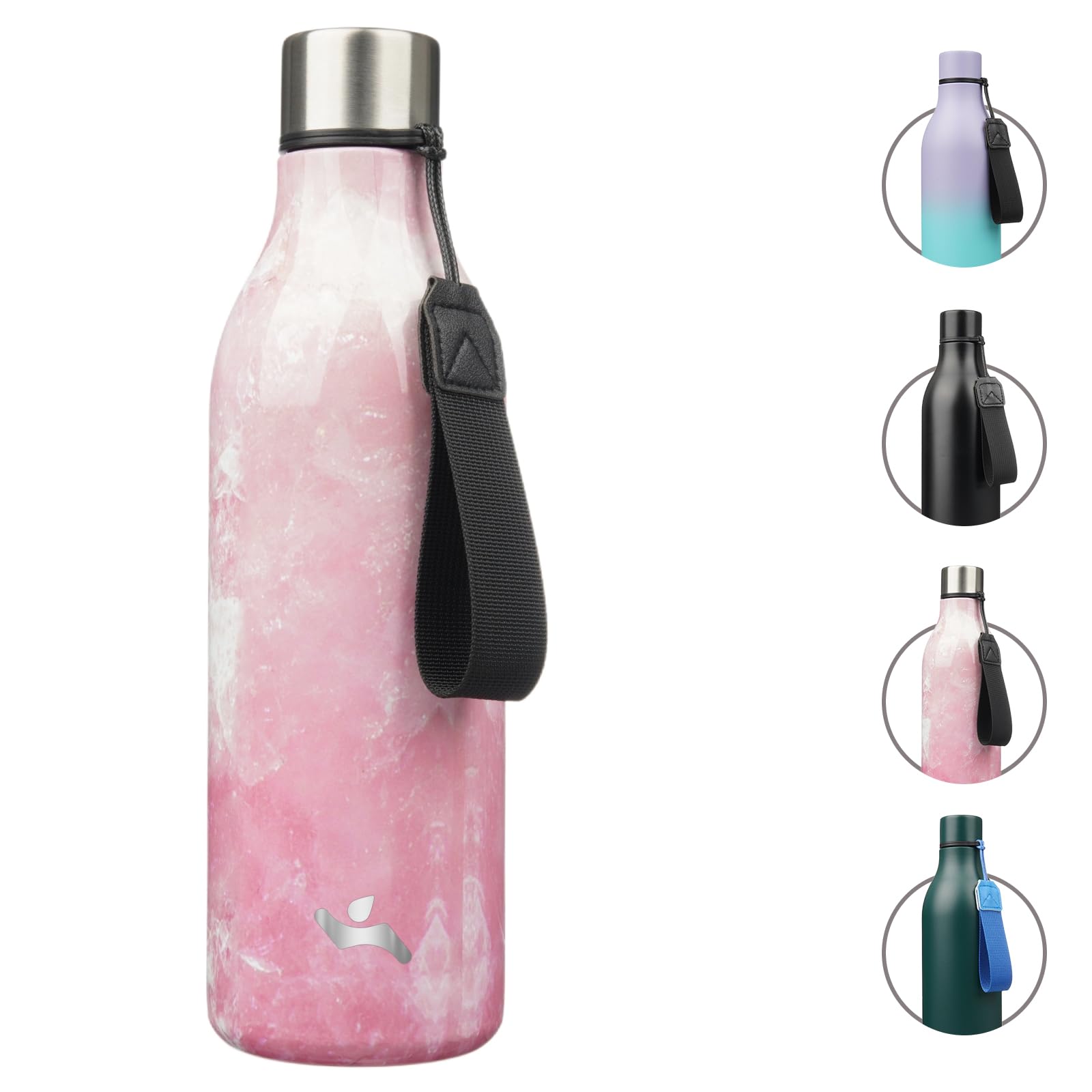 Insulated Water Bottle with Strap,18 oz Double Wall Stainless Steel Vacuum Bottles Metal Water Flask,Candy Blue