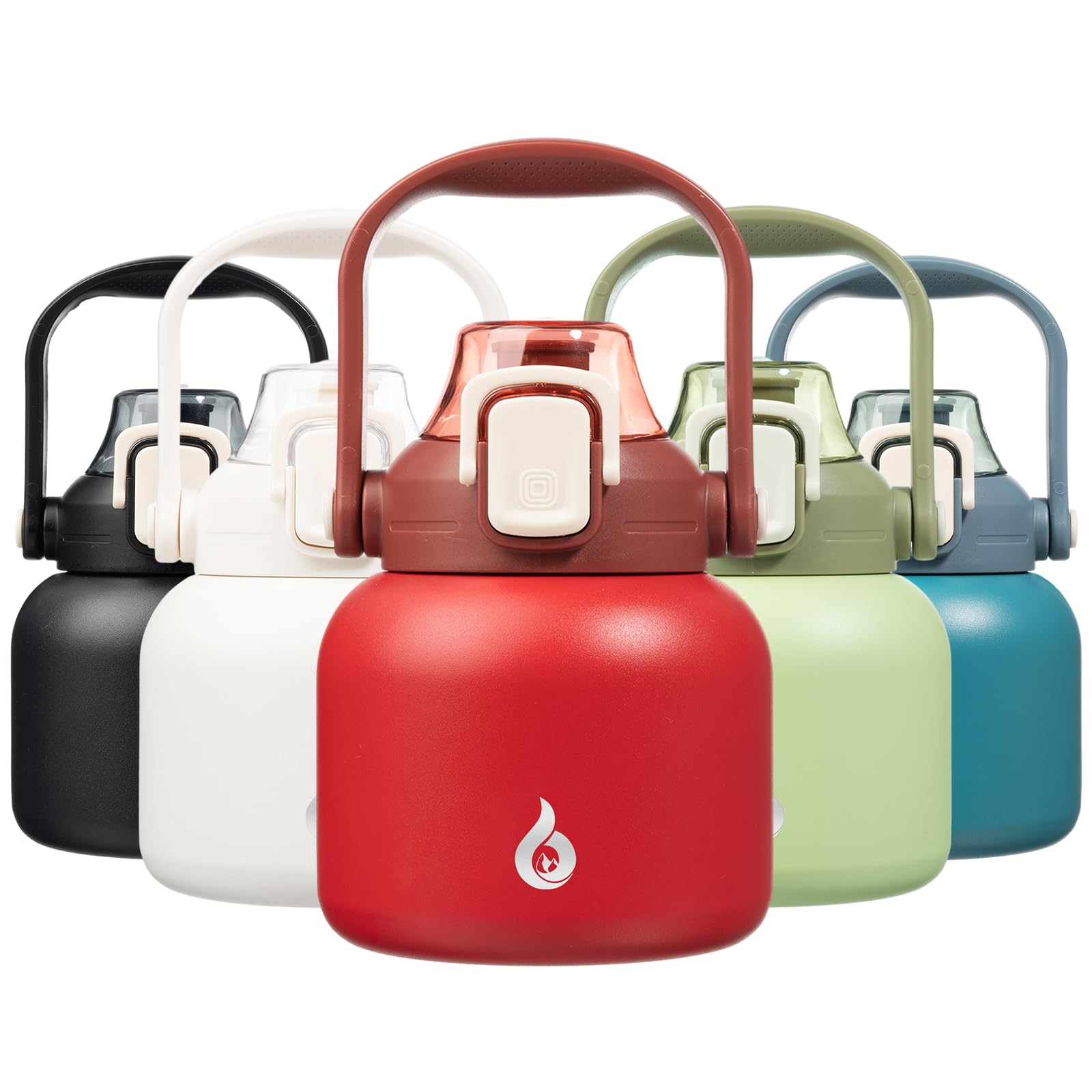 BJPKPK Insulated Water Bottles with Straw, 27 oz Cute Water Bottles with Handle, BPA Free Stainless Steel Metal Jug, Easy Carry Flasks for Men & Women, White