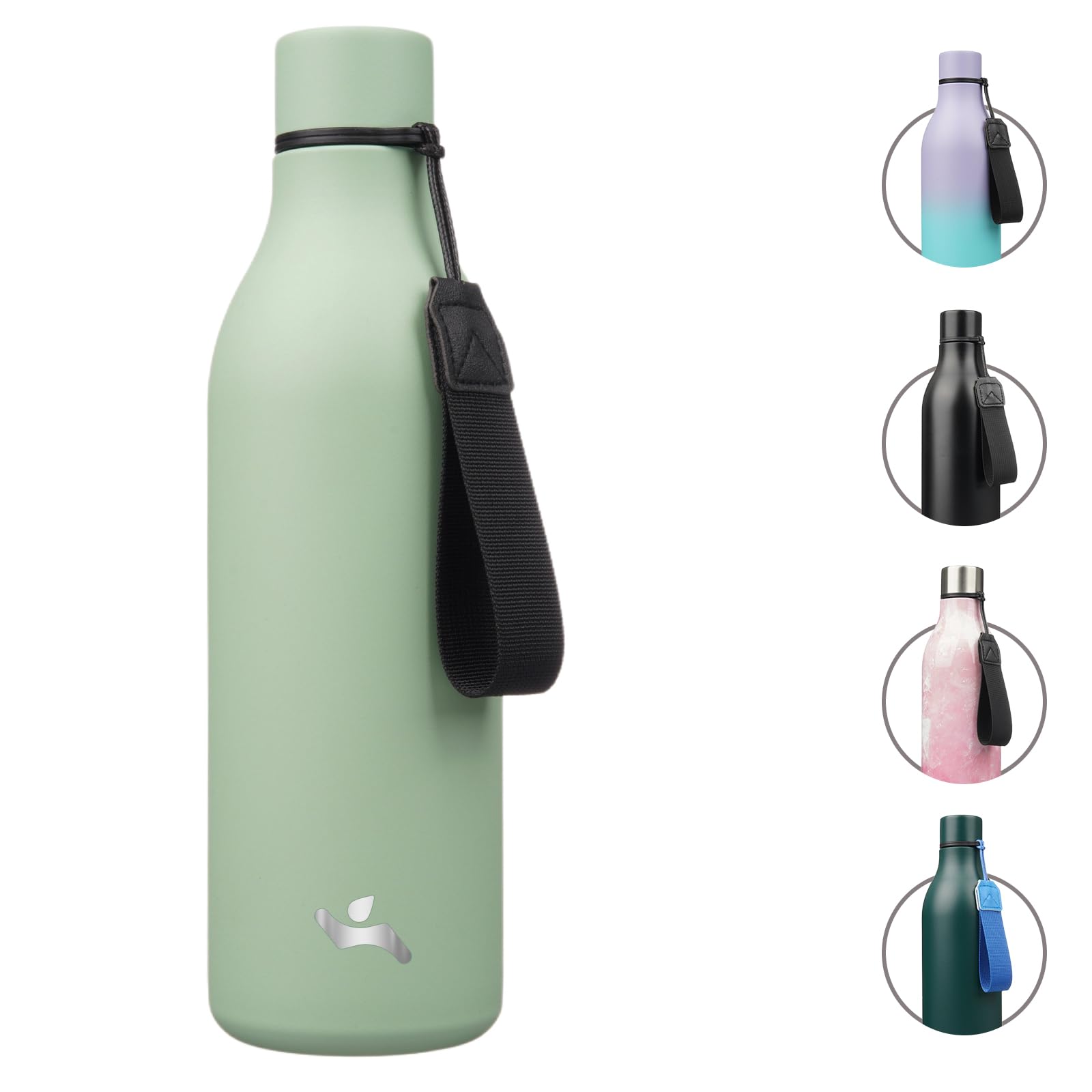 Insulated Water Bottle with Strap,18 oz Double Wall Stainless Steel Vacuum Bottles Metal Water Flask,Candy Blue