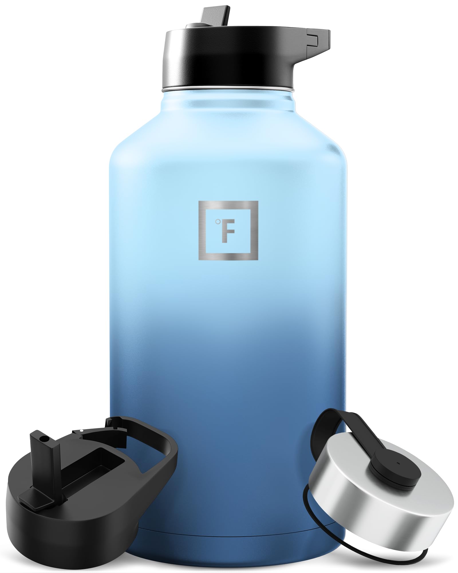 IRON °FLASK Camping & Hiking Hydration Flask with Straw, Wide Mouth Insulated Stainless Steel Sports Water Bottle - 40 oz Blue Waves