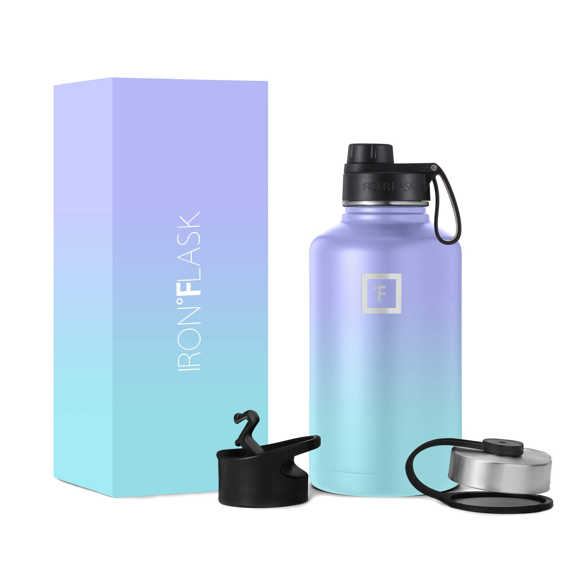 IRON °FLASK Camping & Hiking Hydration Flask with Straw, Wide Mouth Insulated Stainless Steel Sports Water Bottle - 40 oz Blue Waves