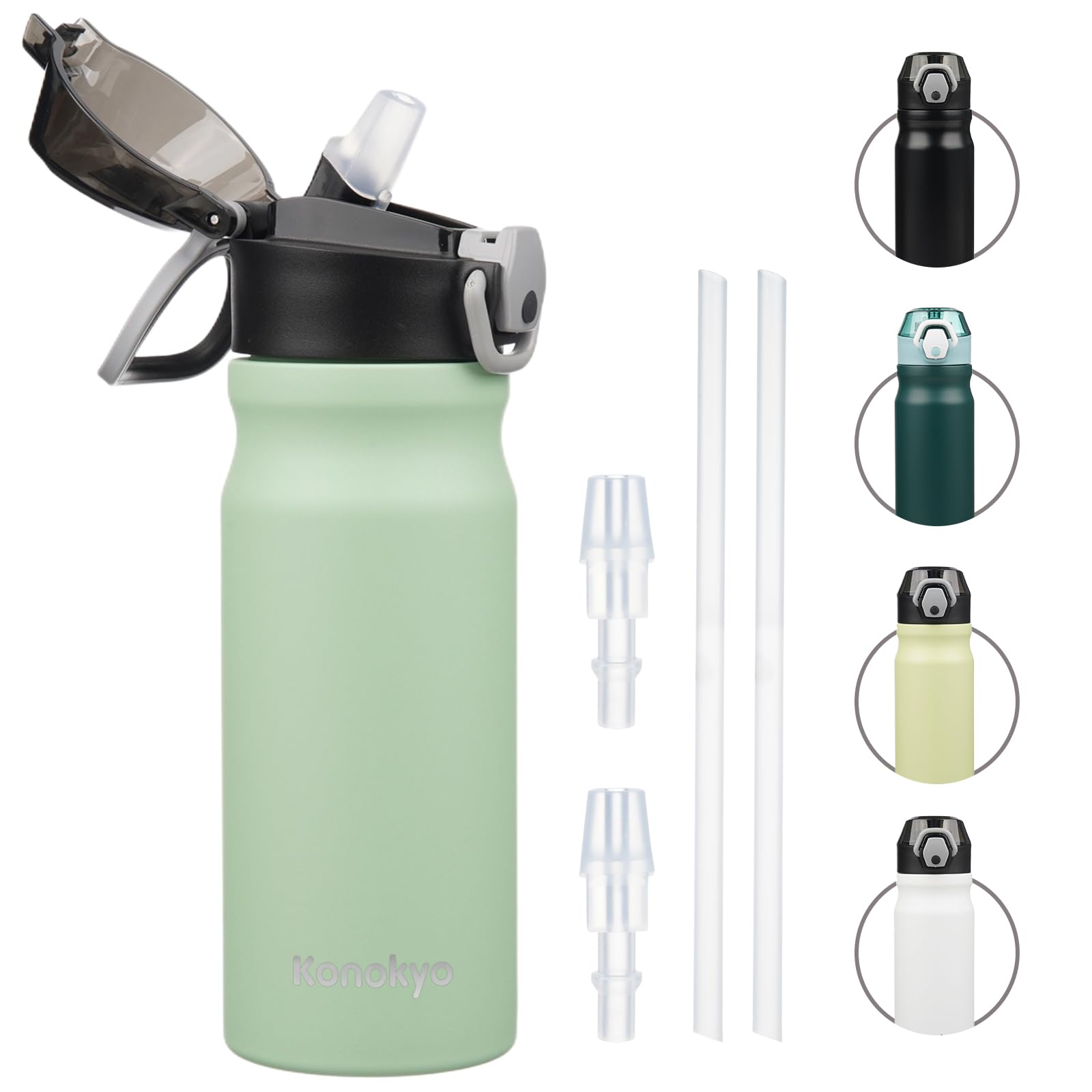 Insulated Water Bottle with Straw and Carry Loop,18 oz Stainless Steel Double Wall Vaccum Metal Water Flask with Leak-proof Lid,Rainbow