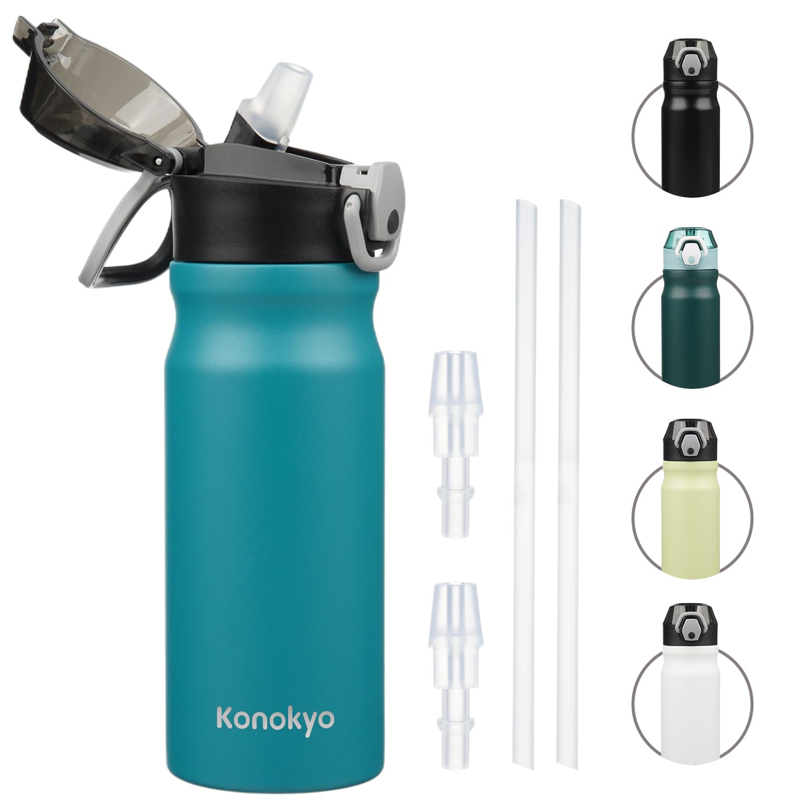 Insulated Water Bottle with Straw and Carry Loop,18 oz Stainless Steel Double Wall Vaccum Metal Water Flask with Leak-proof Lid,Rainbow