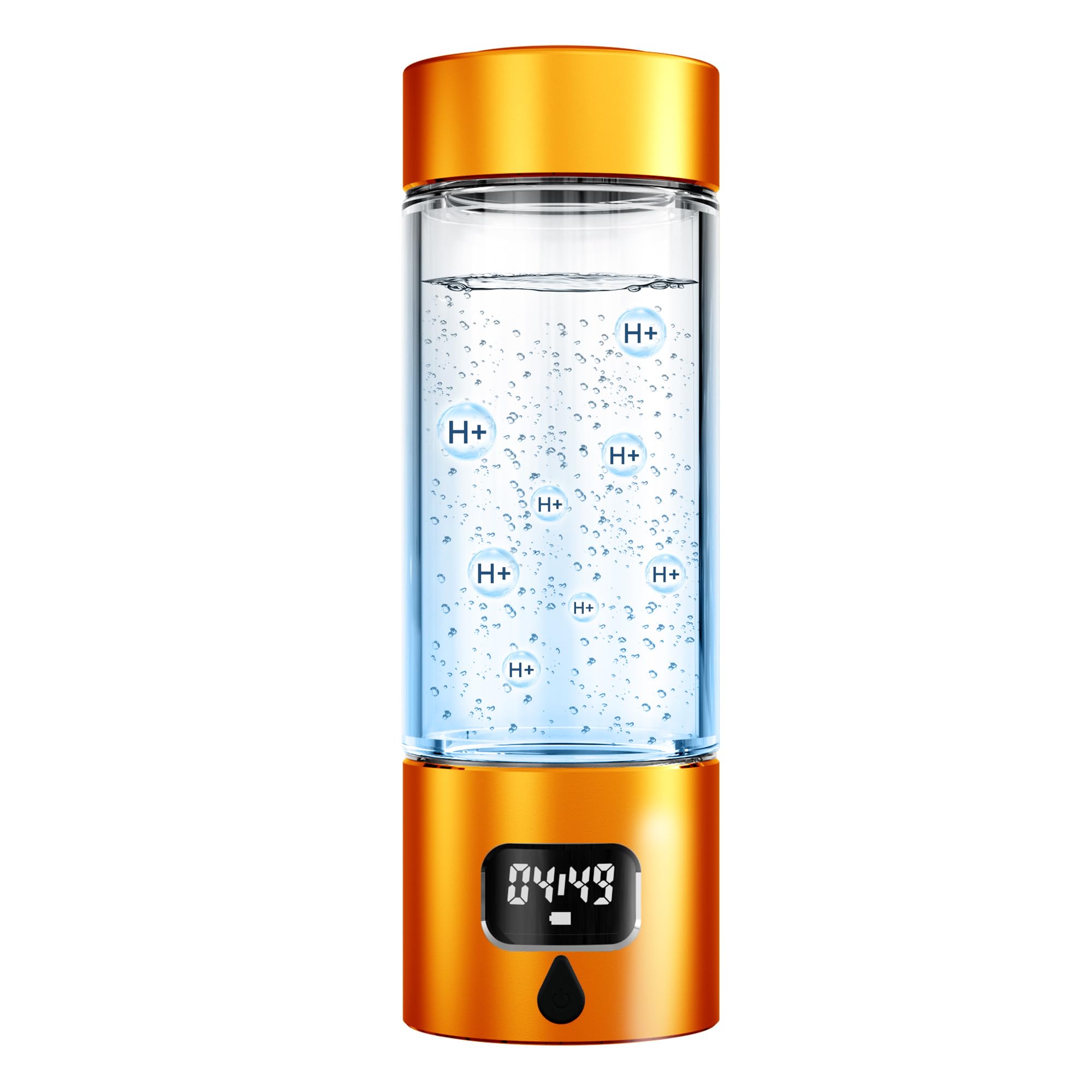 Hydrogen Water Bottle - Portable Rechargeable Water Bottle with LED Timer, Aluminum and Glass, 5000 PPB Hydrogen Production, Gift for Husband Wife Father Friend Client (Gold, 11.6Oz)