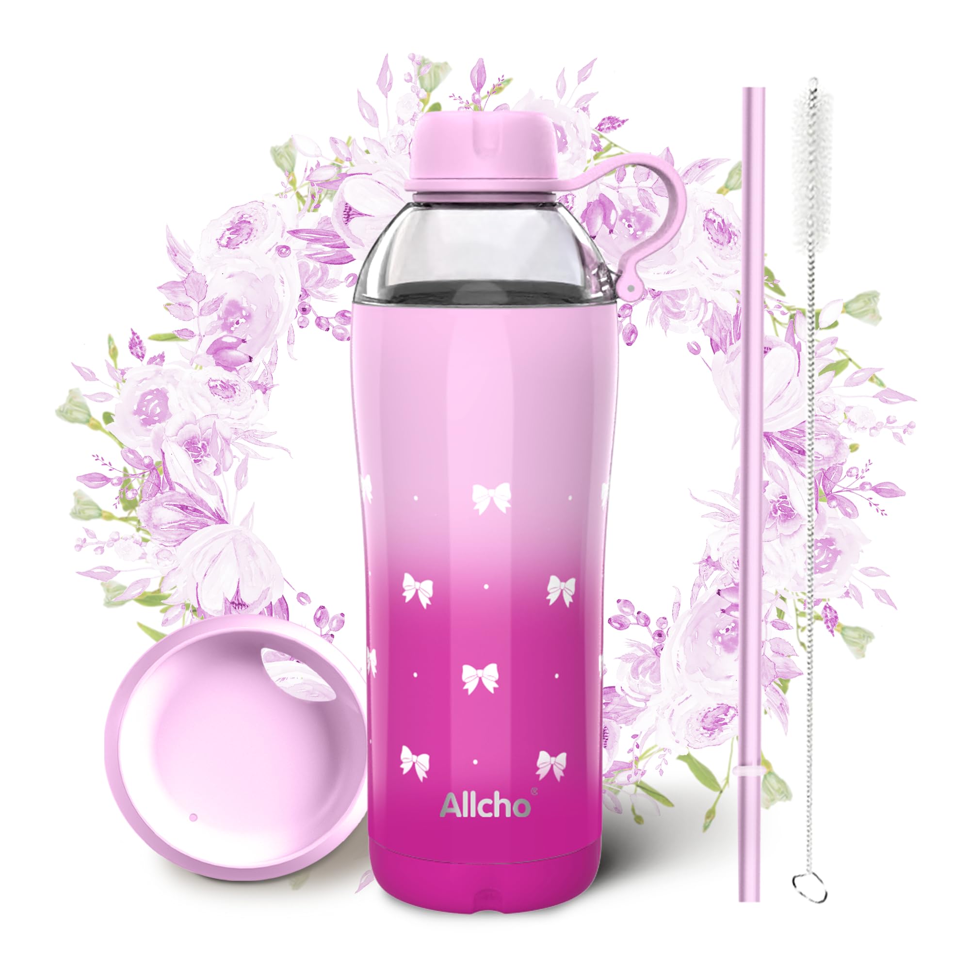 Insulated Water Bottle for Women, 24 oz Stainless Steel Water Bottles, Double Walled, 2 Lids (Chug & Tumbler) - Hydrate & Caffeinate,Available Gift Wrapping