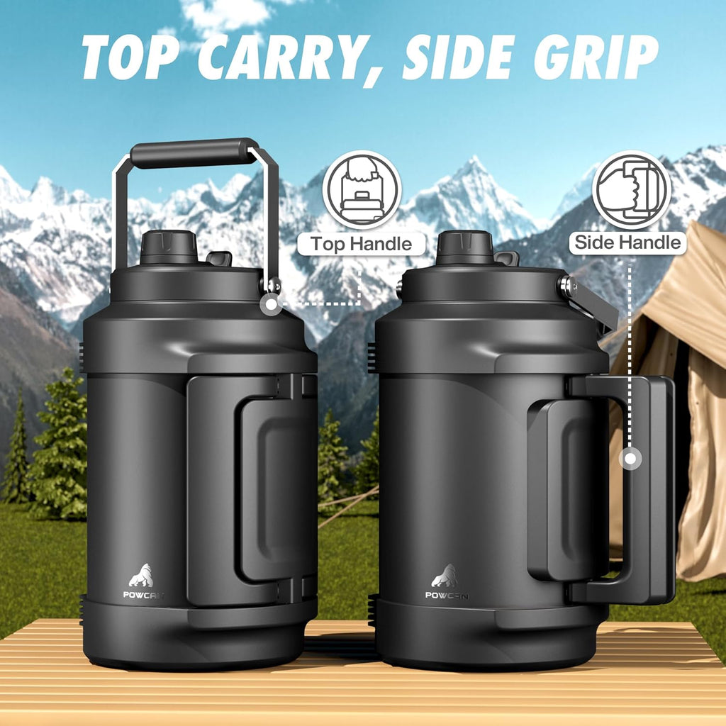 1 Gallon Insulated Water Bottle for Travel: 2-in-1 Straw Spout Lid, Dual Handle, Leakproof, Keep Cold 48H, 128oz Stainless Steel Water Jug for Gym, Biking, Road Trip, Work, Home, Picnic (Midnight)