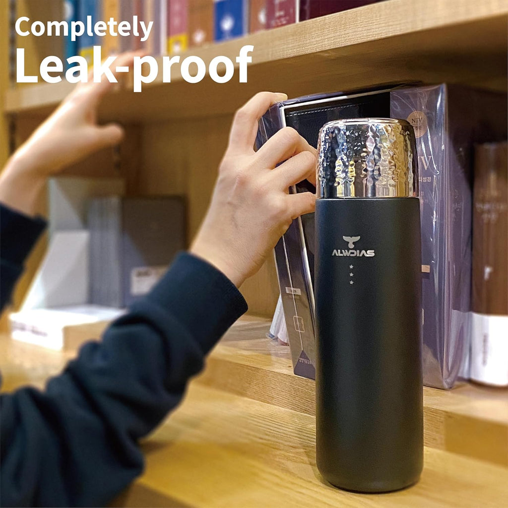 Thrista Vacuum Insulated 316 Stainless Steel Flask for Hot & Cold Drinks | Leak-Proof Bottle with Titanium Infuser | Compact Design Ideal for Men, Women, and Loved Ones | 16.9oz, Black